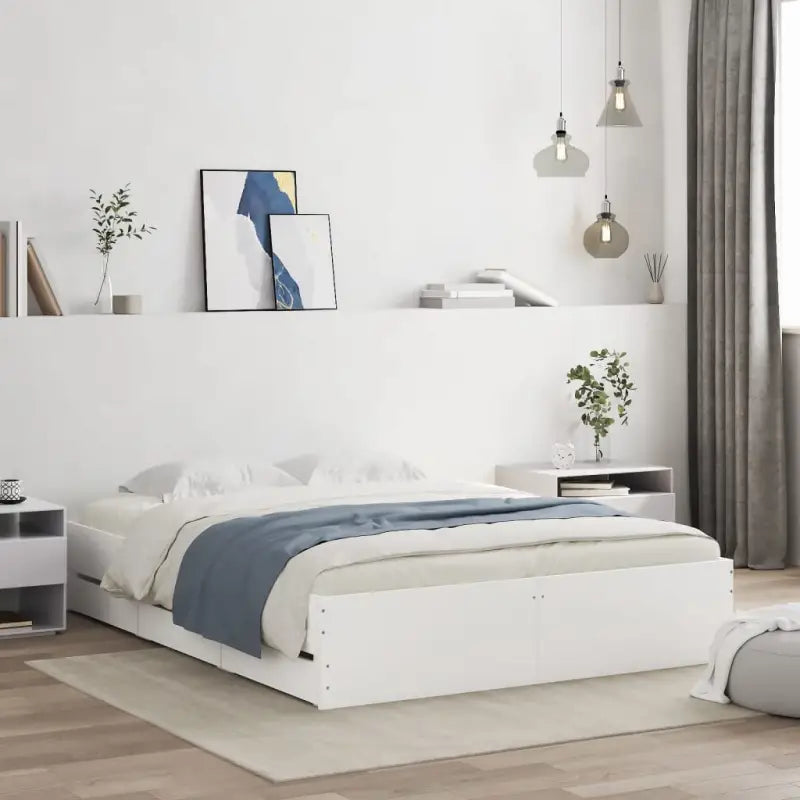 Moderne bedframe met lades van bewerkt hout voor een stijlvolle slaapkamer - Wit / 140 x 190 cm - Bedden & bedframes