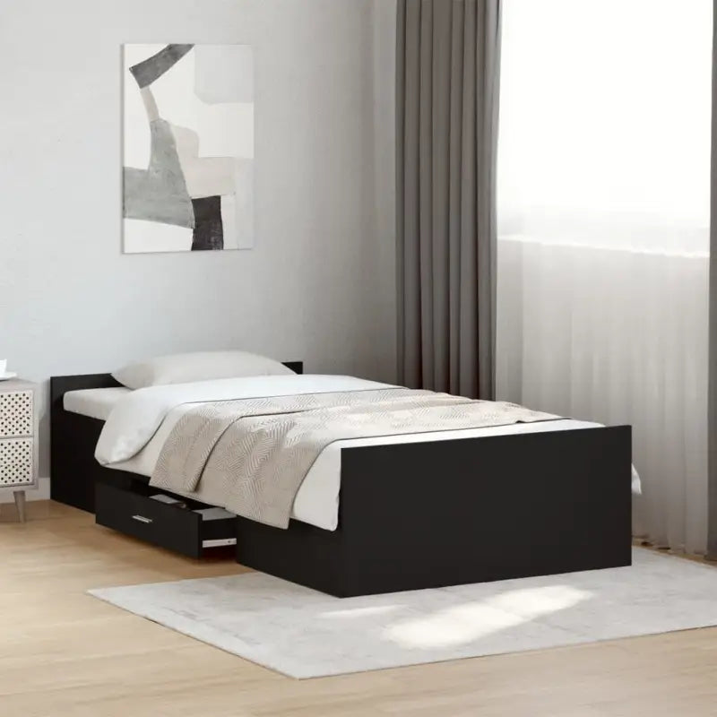 Moderne bedframe met lades van bewerkt hout voor een stijlvolle slaapkamer - Zwart / 100 x 200 cm - Bedden & bedframes