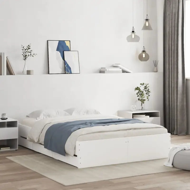 Moderne bedframe met lades van bewerkt hout voor een stijlvolle slaapkamer - Wit / 120 x 190 cm - Bedden & bedframes