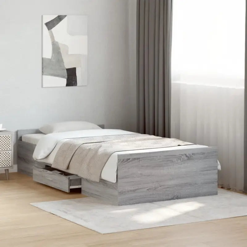 Moderne bedframe met lades van bewerkt hout voor een stijlvolle slaapkamer - Grijs sonoma / 100 x 200 cm - Bedden &
