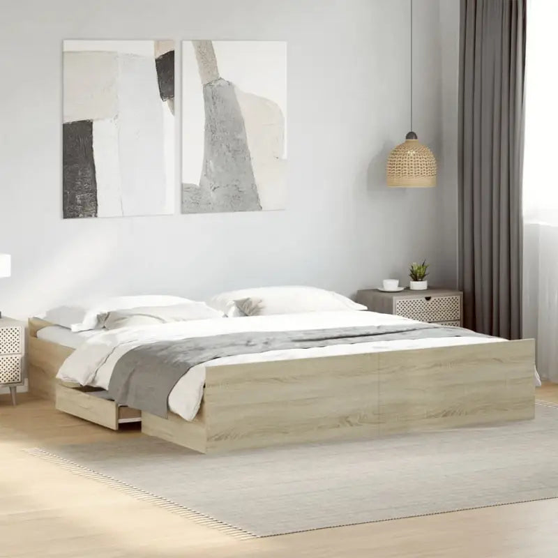 Moderne bedframe met lades van bewerkt hout voor een stijlvolle slaapkamer - Sonoma eiken / 200 x 200 cm - Bedden &
