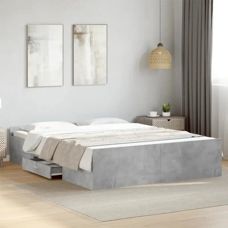 Moderne bedframe met lades van bewerkt hout voor een stijlvolle slaapkamer - Betongrijs / 140 x 200 cm - Bedden &