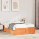 Moderne bedframe van massief grenenhout met multiplex lattenbodem - Wasbruin / 135 x 190 cm - Bedden & bedframes