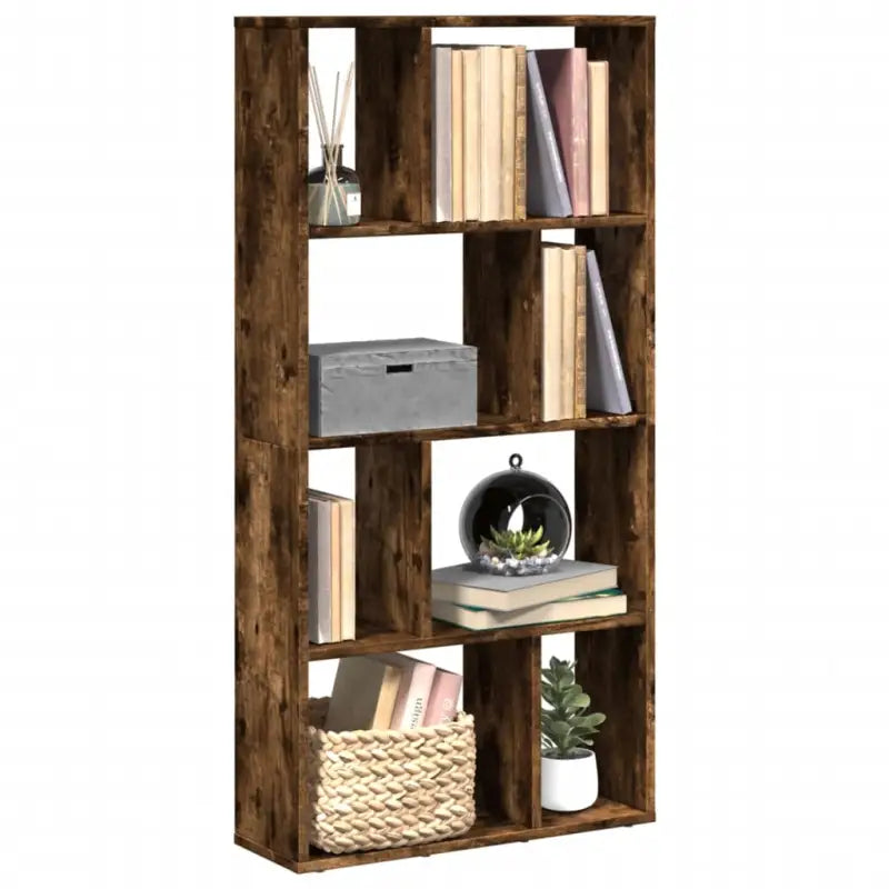 Moderne boekenkast van bewerkt hout met geometrisch design - Gerookt eiken / 1 / 60 cm - Boekenkasten