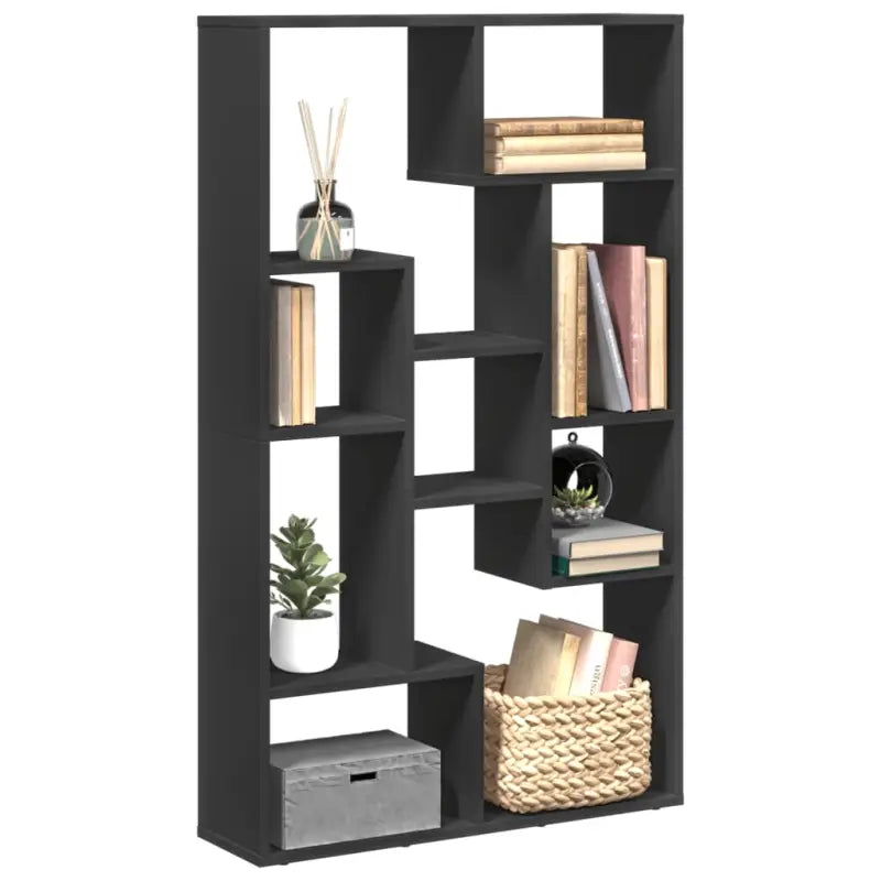 Moderne boekenkast van bewerkt hout met geometrisch design - Zwart / 1 / 72 cm - Boekenkasten
