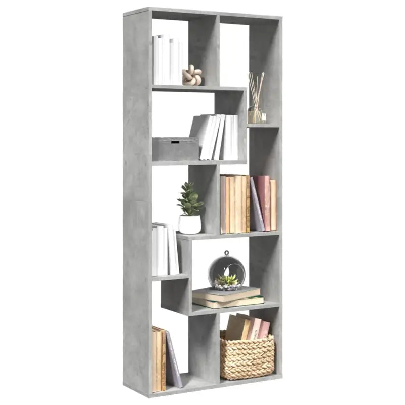Moderne boekenkast van bewerkt hout met geometrisch ontwerp - Betongrijs / 1 - Boekenkasten
