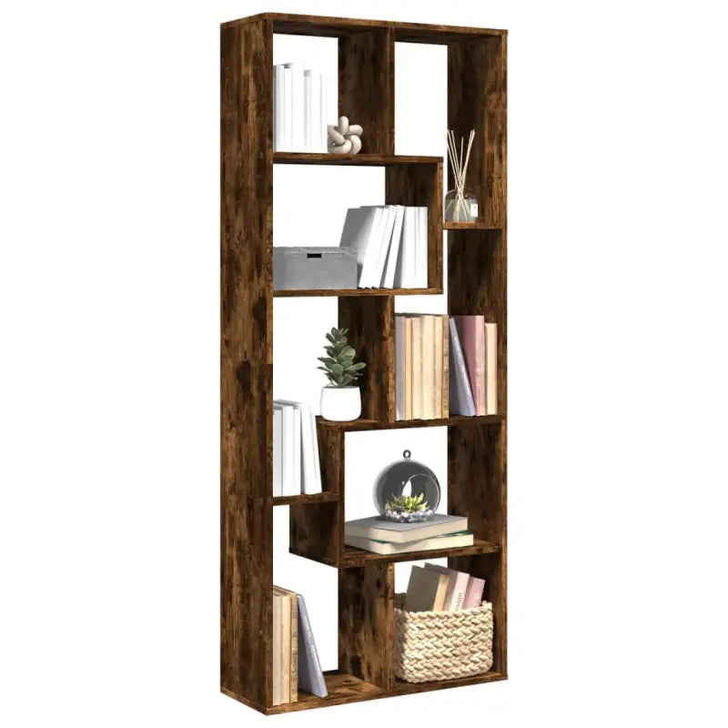 Moderne boekenkast van bewerkt hout met geometrisch ontwerp - Gerookt eiken / 1 - Boekenkasten
