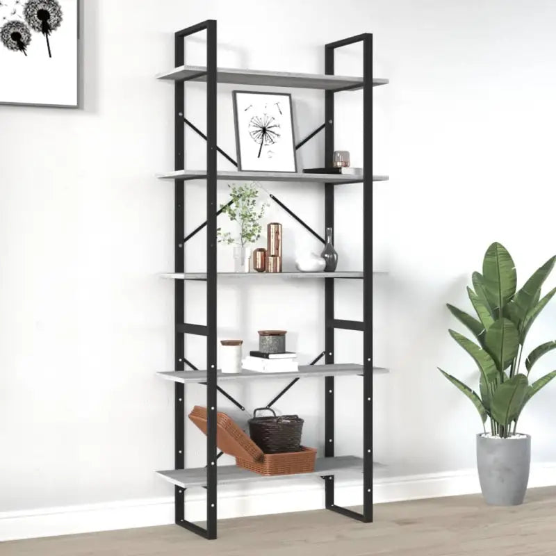 Moderne boekenkast van bewerkt hout met metalen frame inclusief levering bevat - Grijs sonoma / 1 / 80 cm - Boekenkasten