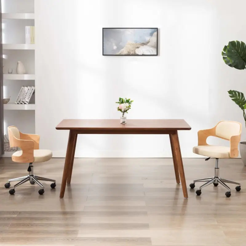 Moderne bureaustoel met gebogen hout en kunstlederen zitting - Crème / 1 - Bureaustoelen