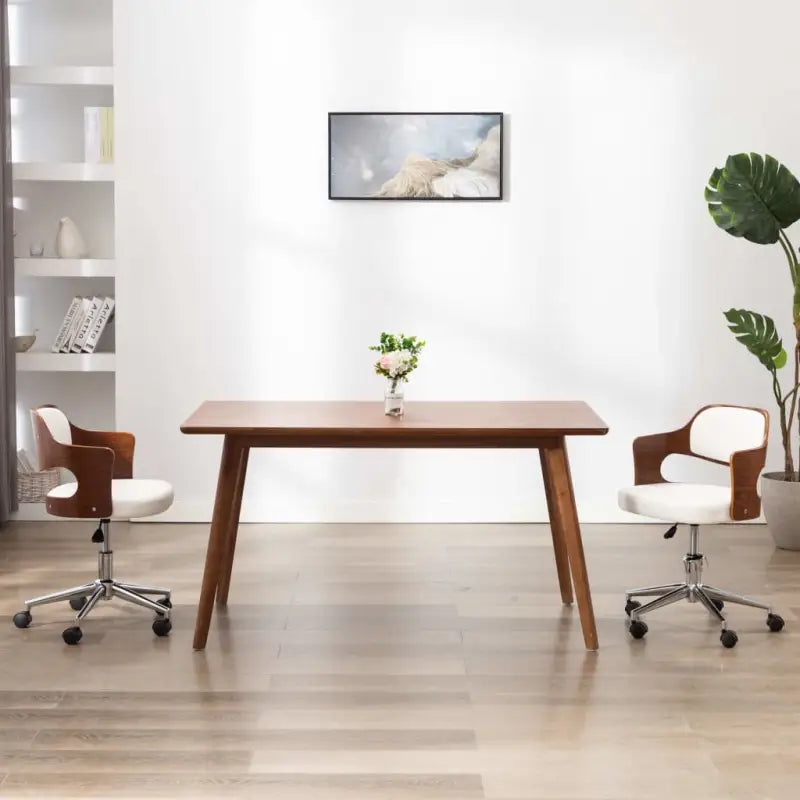 Moderne bureaustoel met gebogen hout en kunstlederen zitting - Wit / 1 - Bureaustoelen