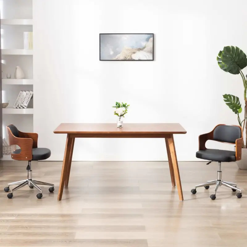 Moderne bureaustoel met gebogen hout en kunstlederen zitting - Zwart en donkerbruin / 1 - Bureaustoelen