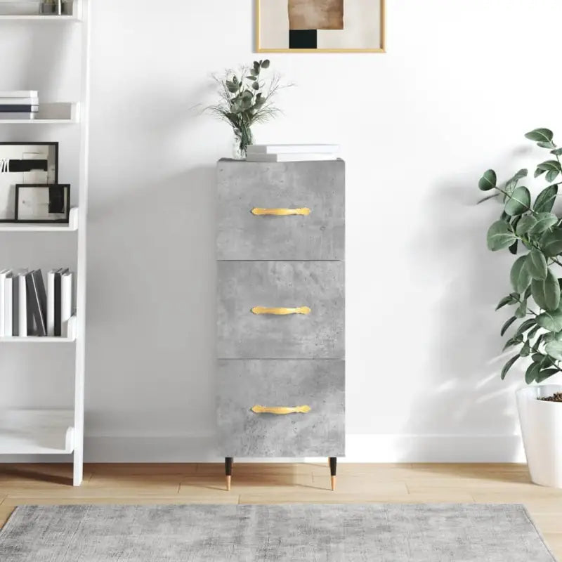 Moderne dressoir met bewerkt hout en metalen poten in gerookt eiken - Betongrijs / 1 - Dressoirs & buffetkasten