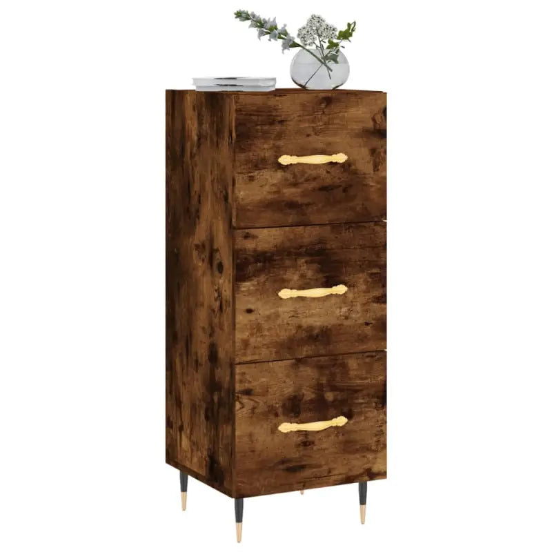 Moderne dressoir met bewerkt hout en metalen poten in gerookt eiken - Dressoirs & buffetkasten
