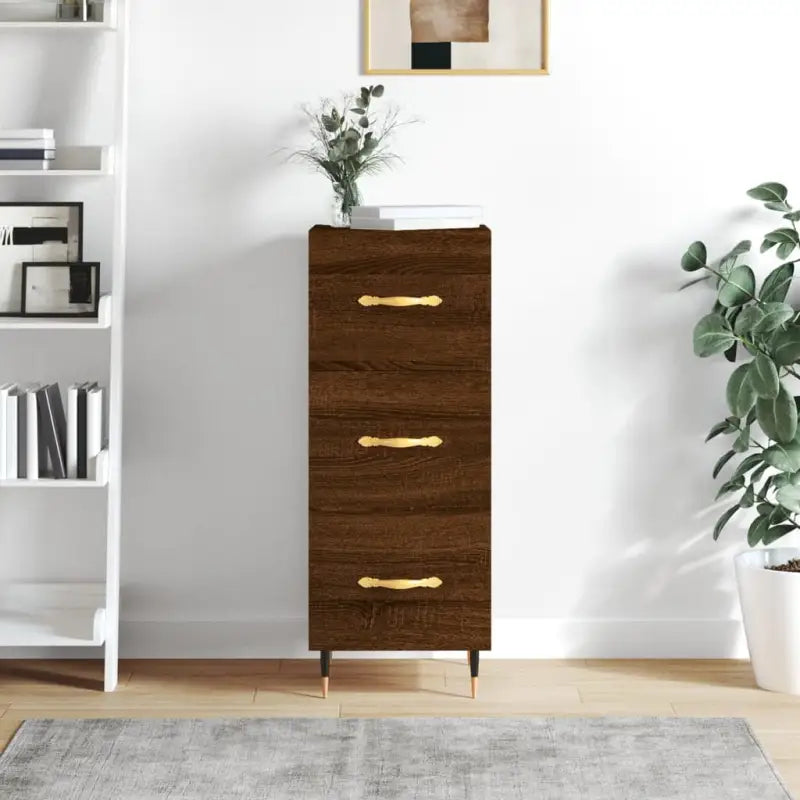 Moderne dressoir met bewerkt hout en metalen poten in gerookt eiken - Bruineiken / 1 - Dressoirs & buffetkasten