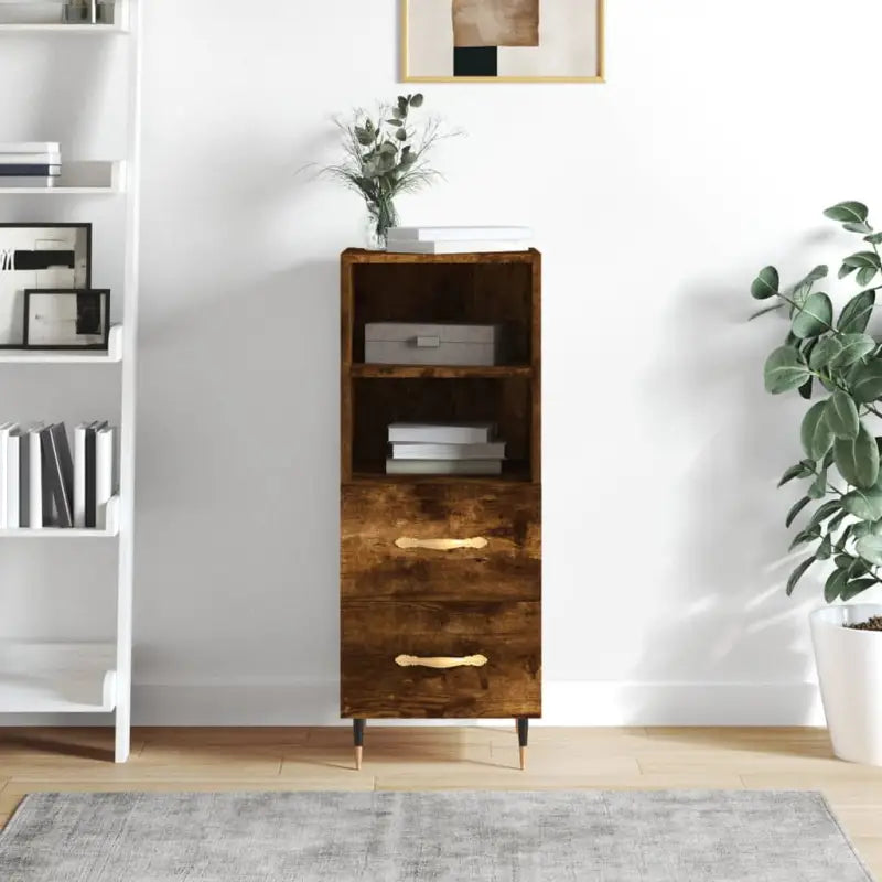 Moderne dressoir met bewerkt hout en metalen poten voor een tijdloze uitstraling - Gerookt eiken / 1 - Dressoirs &