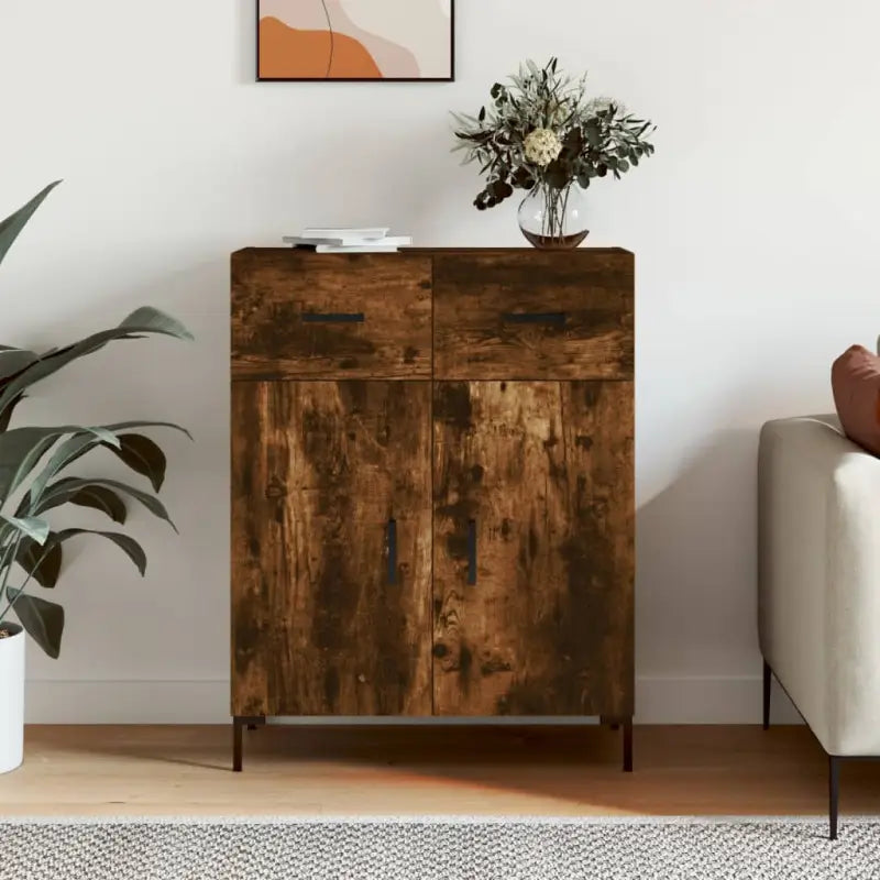Moderne dressoir met bewerkt hout en metalen poten voor een tijdloze uitstraling - Gerookt eiken / 1 - Dressoirs &