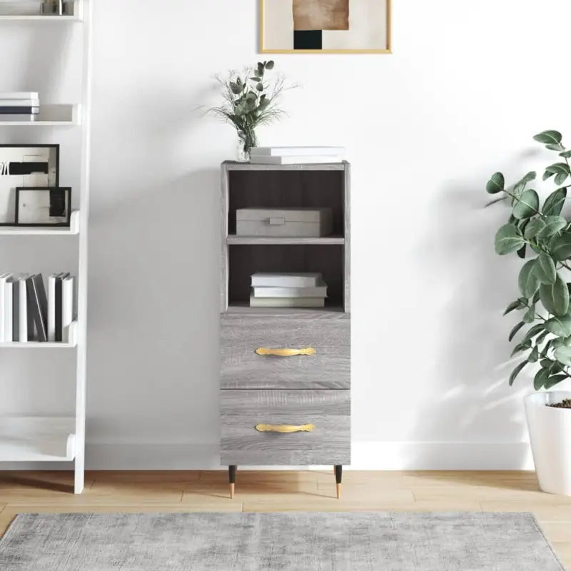 Moderne dressoir met bewerkt hout en metalen poten voor een tijdloze uitstraling - Grijs sonoma / 1 - Dressoirs &