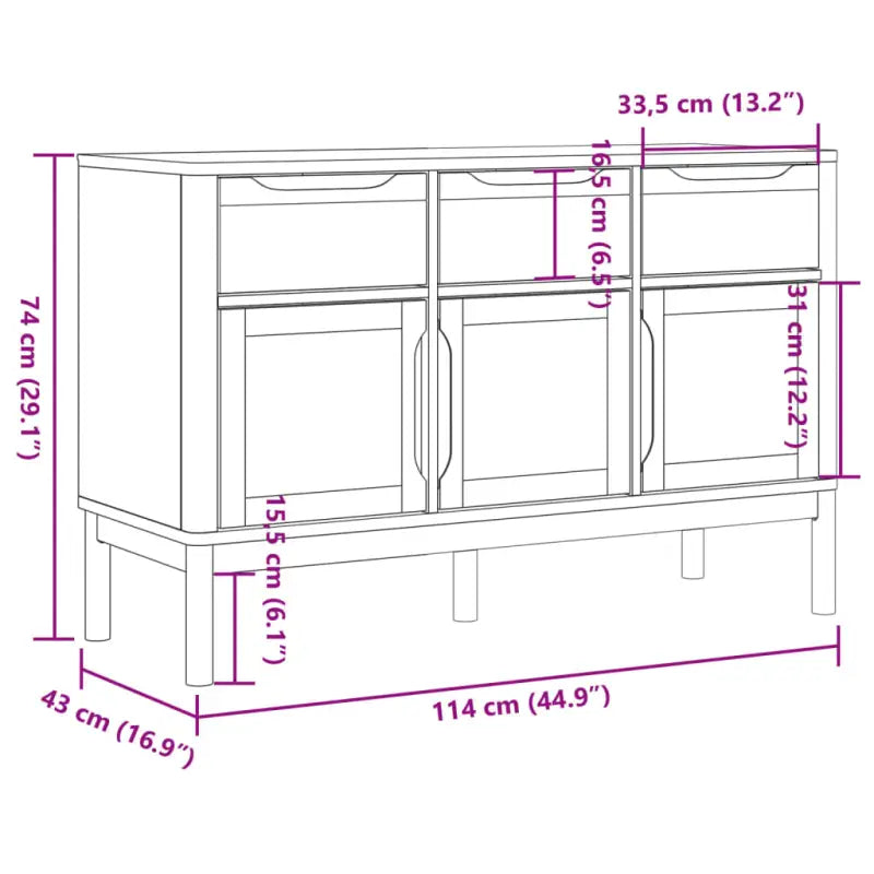 Moderne dressoir met massief grenenhout en houten poten - Dressoirs & buffetkasten