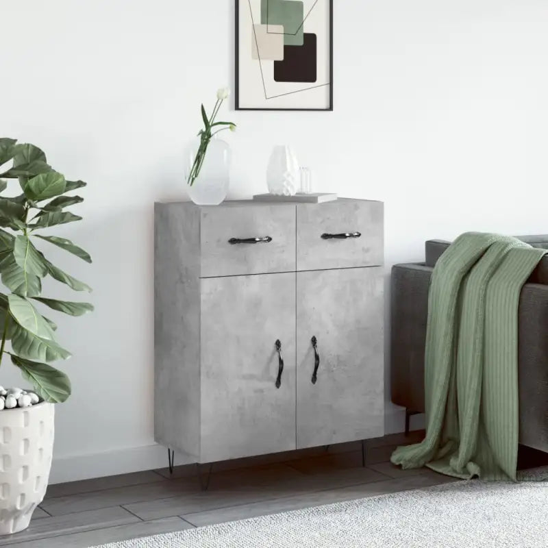 Moderne dressoir met metalen poten en bewerkt hout voor een tijdloze uitstraling - Betongrijs / 1 - Dressoirs &