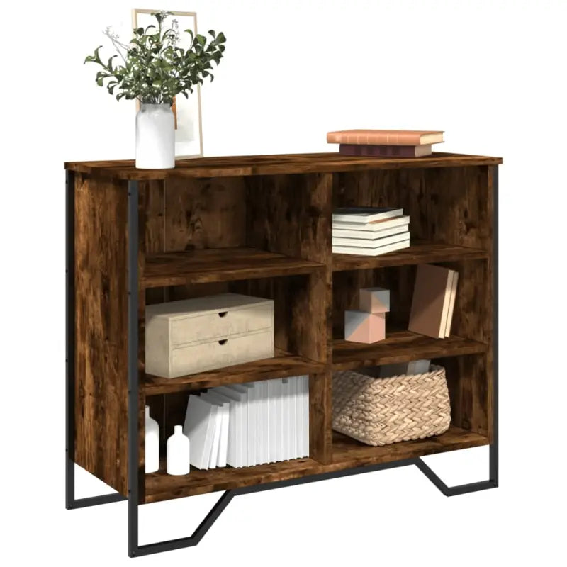 Moderne dressoir met metalen poten en bewerkt hout voor een tijdloze uitstraling - Gerookt eiken / 1 / 91 cm