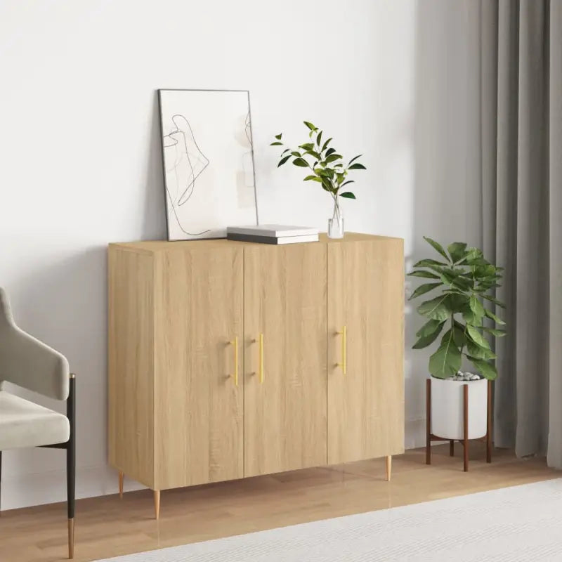 Moderne dressoir met metalen poten en bewerkt hout voor een tijdloze uitstraling - Sonoma eiken / 1 - Dressoirs &