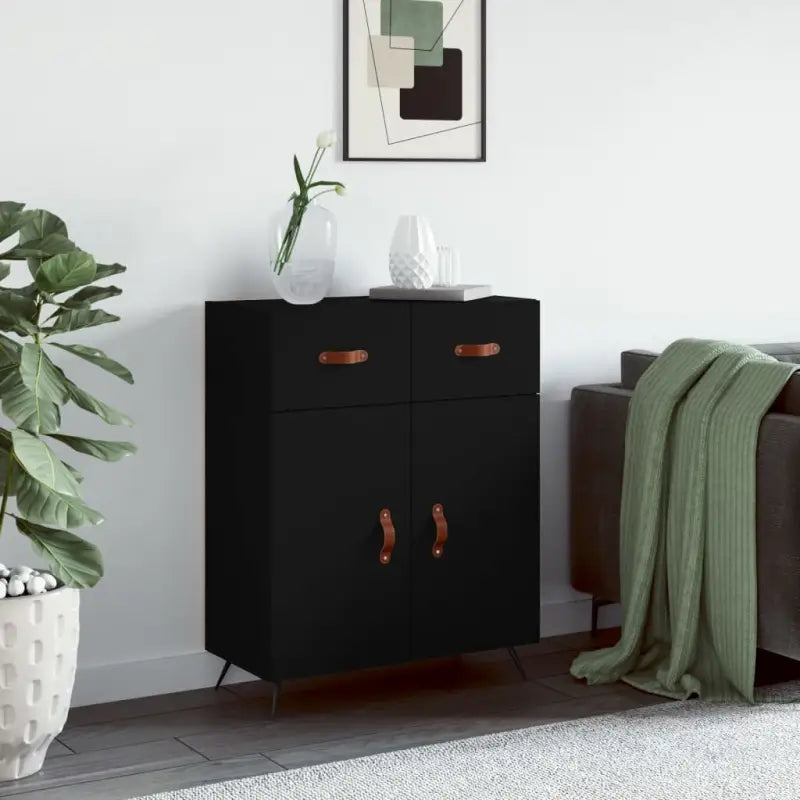 Moderne dressoir met metalen poten en bewerkt hout - Zwart / 1 - Dressoirs & buffetkasten