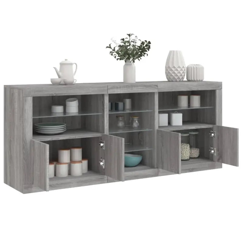 Moderne dressoir met rgb led-verlichting en duurzame bewerkte houtafwerking - Grijs sonoma / 1 - Dressoirs &