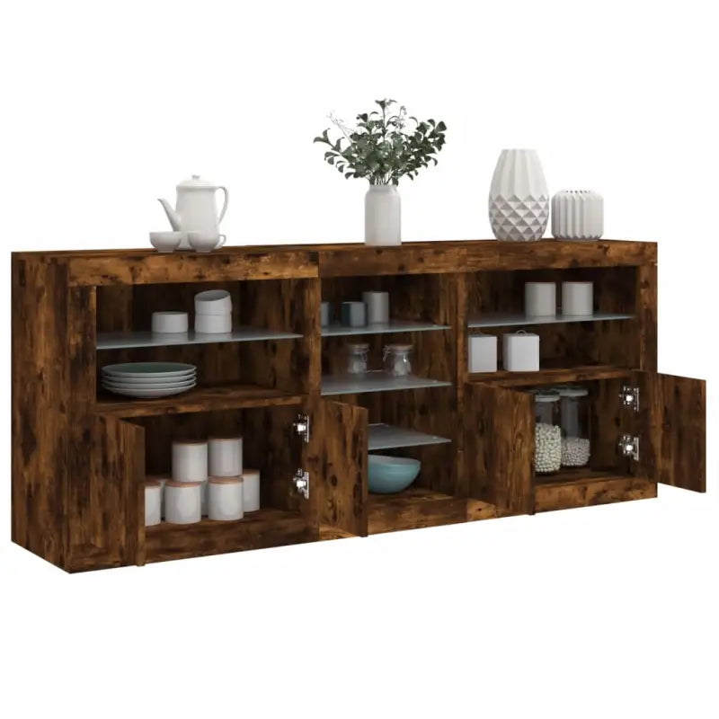 Moderne dressoir met rgb led-verlichting en duurzame bewerkte houtafwerking - Gerookt eiken / 1 - Dressoirs &