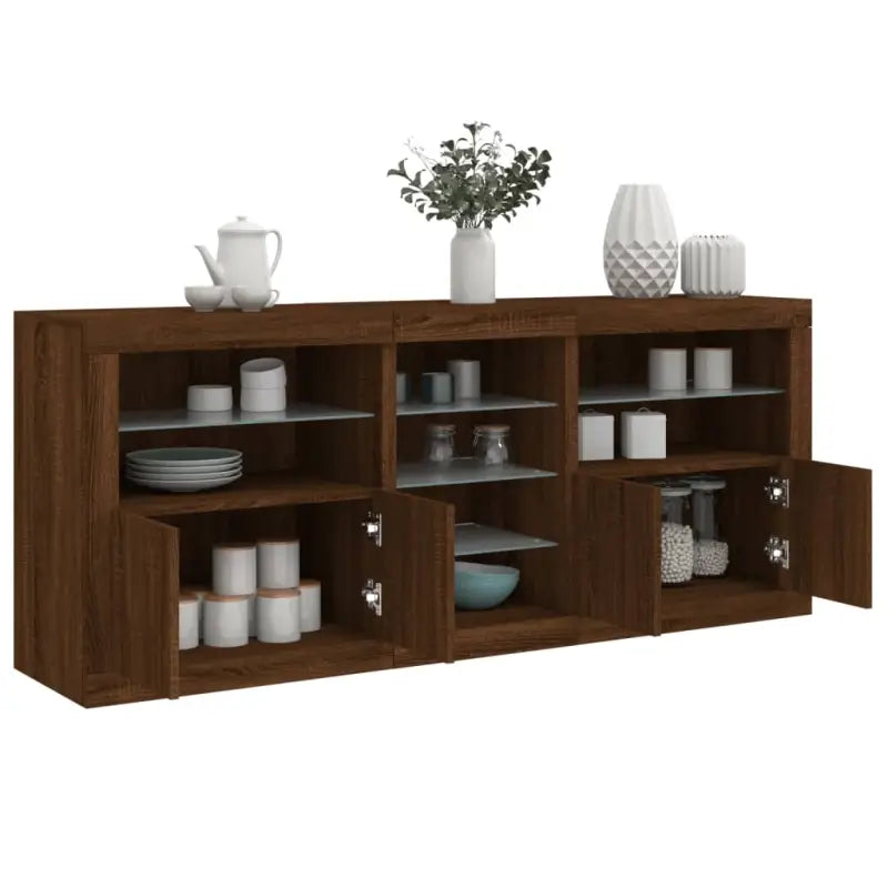 Moderne dressoir met rgb led-verlichting en duurzame bewerkte houtafwerking - bruin eikenkleur / 1 - Dressoirs &