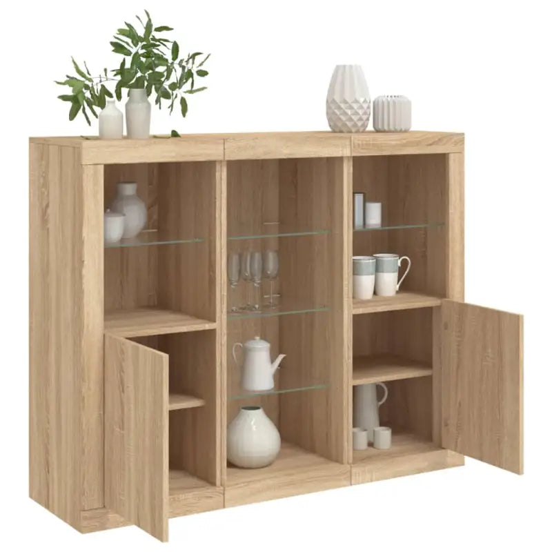 Moderne dressoirs met LED-verlichting en bewerkt hout voor elke stijl - Sonoma eiken / 3 - Dressoirs & buffetkasten