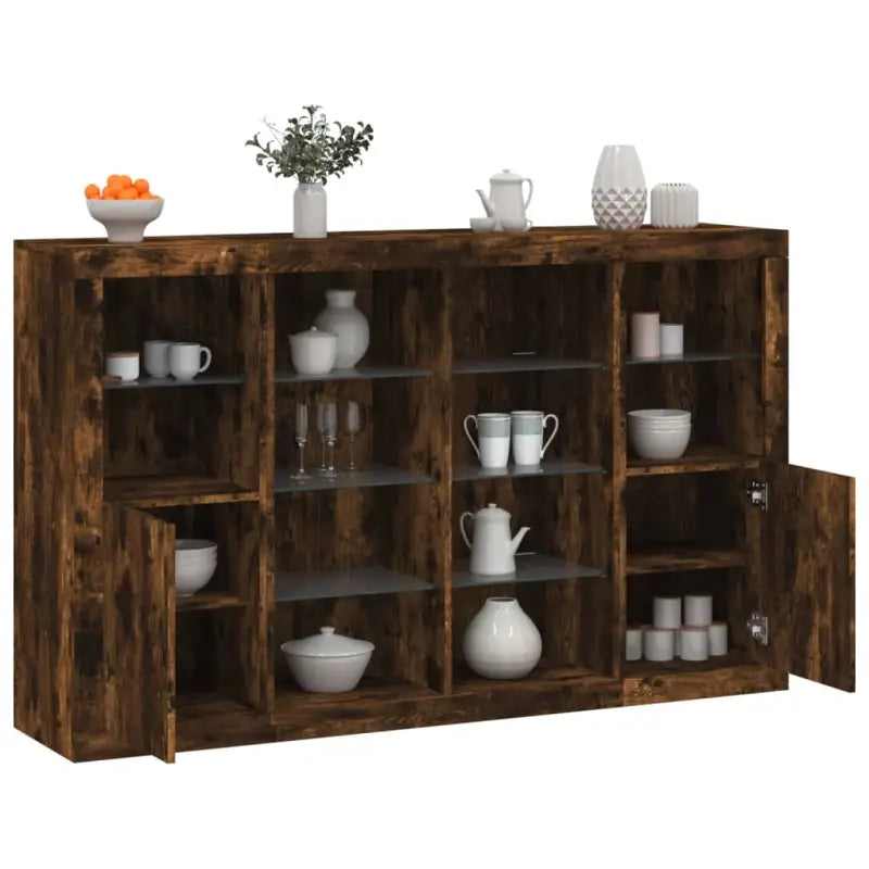 Moderne dressoirs met LED-verlichting van bewerkt hout - Gerookt eiken / 3 - Dressoirs & buffetkasten