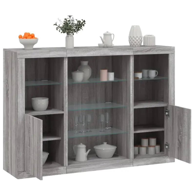 Moderne dressoirs met LED-verlichting van bewerkt hout - Grijs sonoma / 3 - Dressoirs & buffetkasten