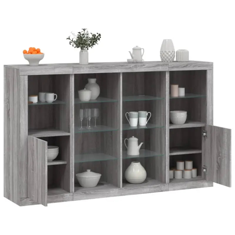 Moderne dressoirs met LED-verlichting van bewerkt hout - Grijs sonoma / 3 - Dressoirs & buffetkasten