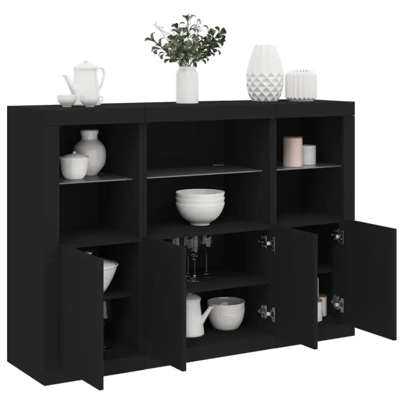 Moderne dressoirs van bewerkt hout met LED-verlichting en duurzame kwaliteit - Zwart / 3 - Dressoirs & buffetkasten