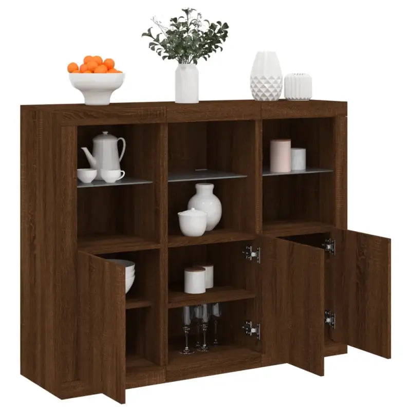 Moderne dressoirs van bewerkt hout met LED-verlichting for een stijlvolle kamer - bruin eikenkleur / 3 - Dressoirs &