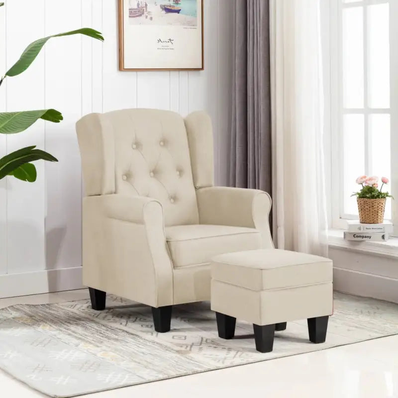 Moderne fauteuil met voetenbankje voor een stijlvolle leefruimte - Crème / 1 - Fauteuils & Relaxfauteuils