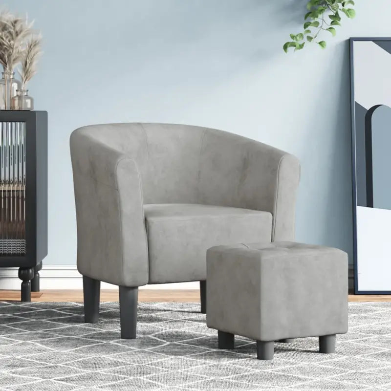 Moderne fluwelen kuipstoel met voetenbank voor iedere kamer - Lichtgrijs / 1 / Met voetenbank - Fauteuils &