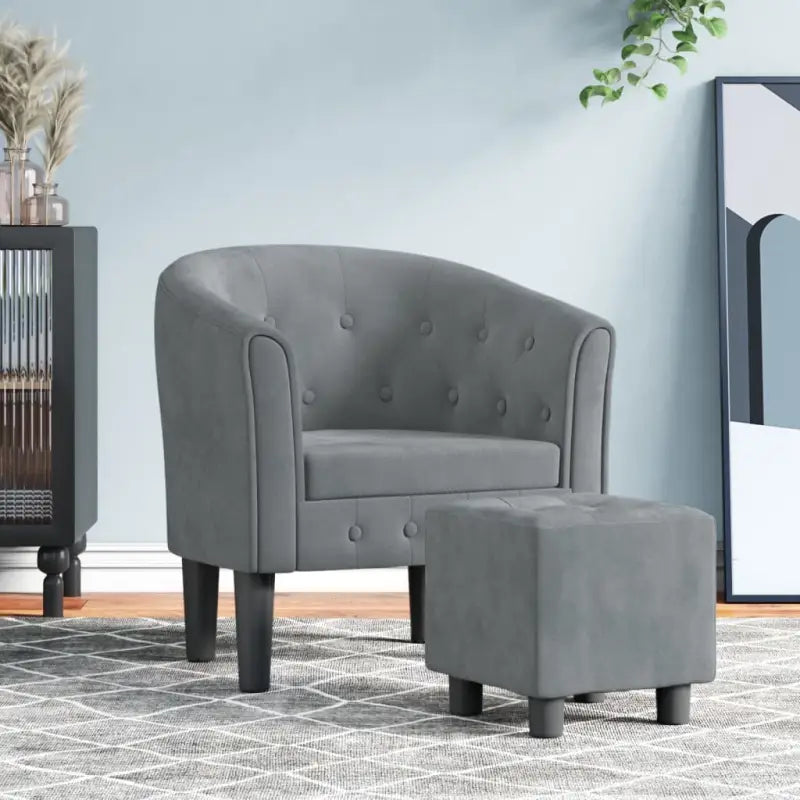 Moderne fluwelen kuipstoel voor elegantie en comfort - Donkergrijs / 1 / Met voetenbank - Fauteuils & Relaxfauteuils