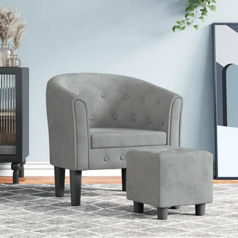 Moderne fluwelen kuipstoel voor elegantie en comfort - Lichtgrijs / 1 / Met voetenbank - Fauteuils & Relaxfauteuils