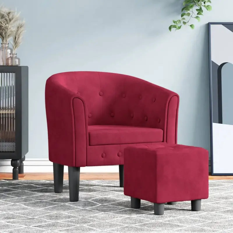 Moderne fluwelen kuipstoel voor elegantie en comfort - Wijnrood / 1 / Met voetenbank - Fauteuils & Relaxfauteuils