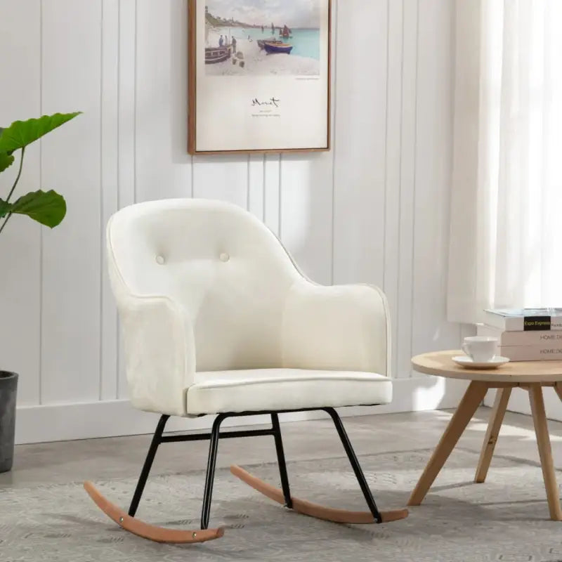 Moderne fluwelen schommelstoel met ijzeren frame voor comfort - Crèmewit / 1 - Schommelstoelen