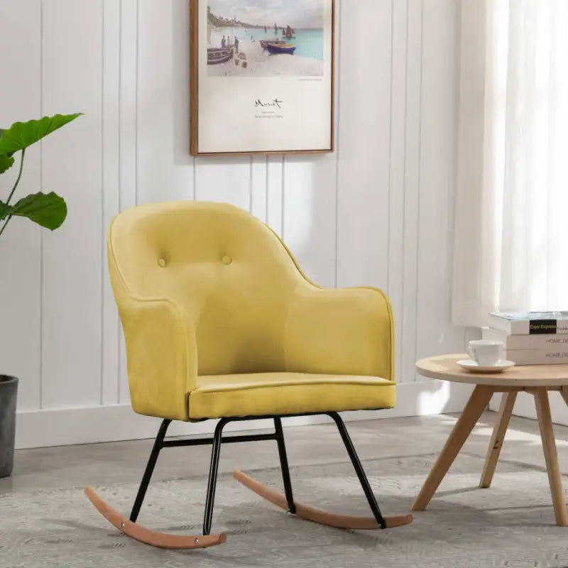 Moderne fluwelen schommelstoel met ijzeren frame voor comfort - Mosterdgeel / 1 - Schommelstoelen