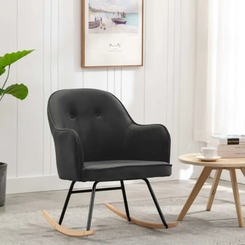 Moderne fluwelen schommelstoel met ijzeren frame voor comfort - Donkergrijs / 1 - Schommelstoelen