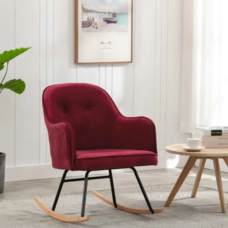 Moderne fluwelen schommelstoel met ijzeren frame voor comfort - Wijnrood / 1 - Schommelstoelen