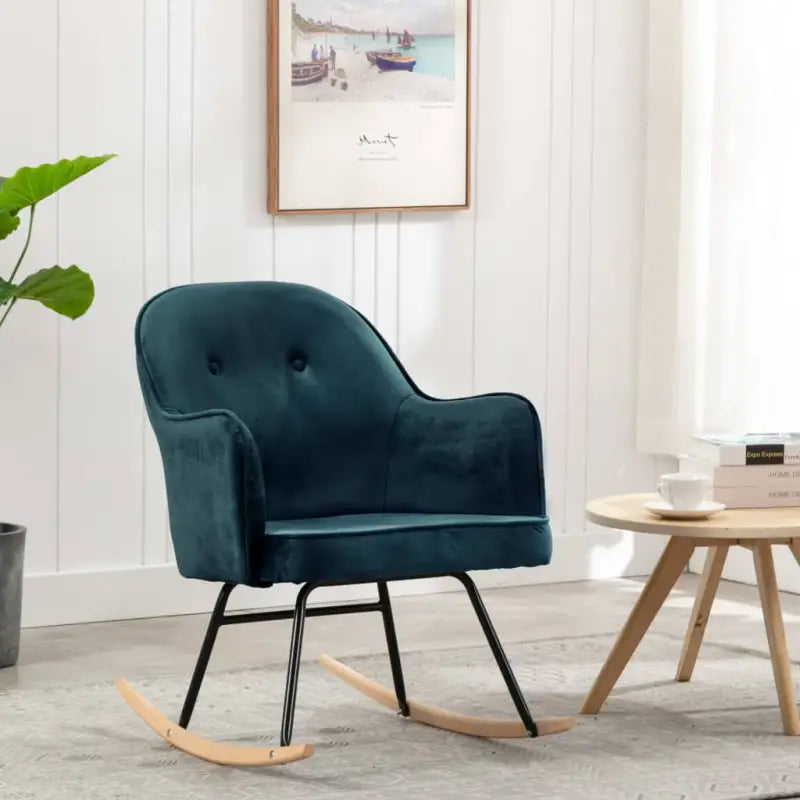 Moderne fluwelen schommelstoel met ijzeren frame voor comfort - Blauw / 1 - Schommelstoelen