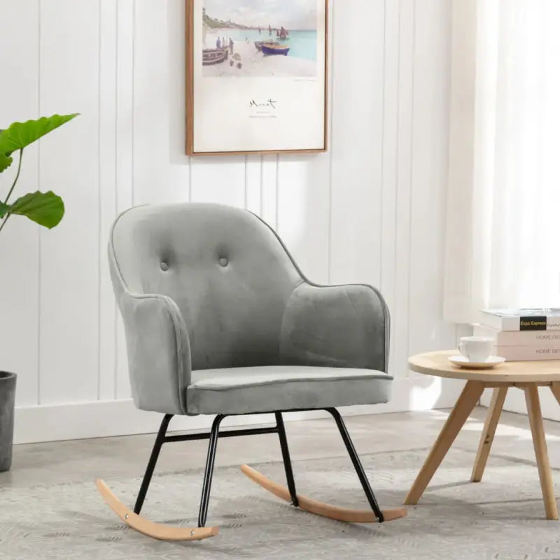 Moderne fluwelen schommelstoel met ijzeren frame voor comfort - Grijs / 1 - Schommelstoelen