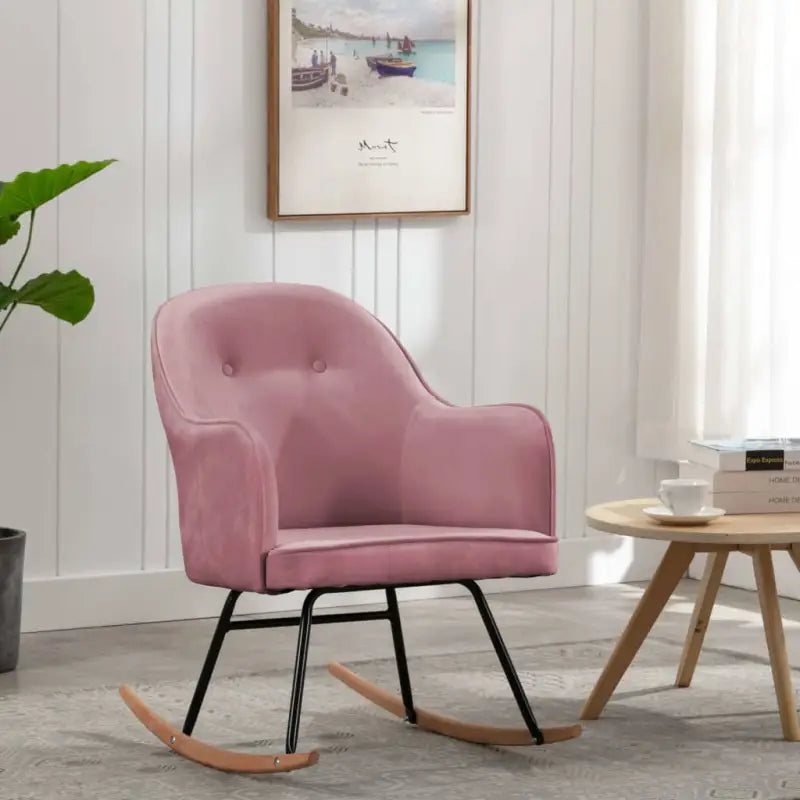 Moderne fluwelen schommelstoel met ijzeren frame voor comfort - Roze / 1 - Schommelstoelen