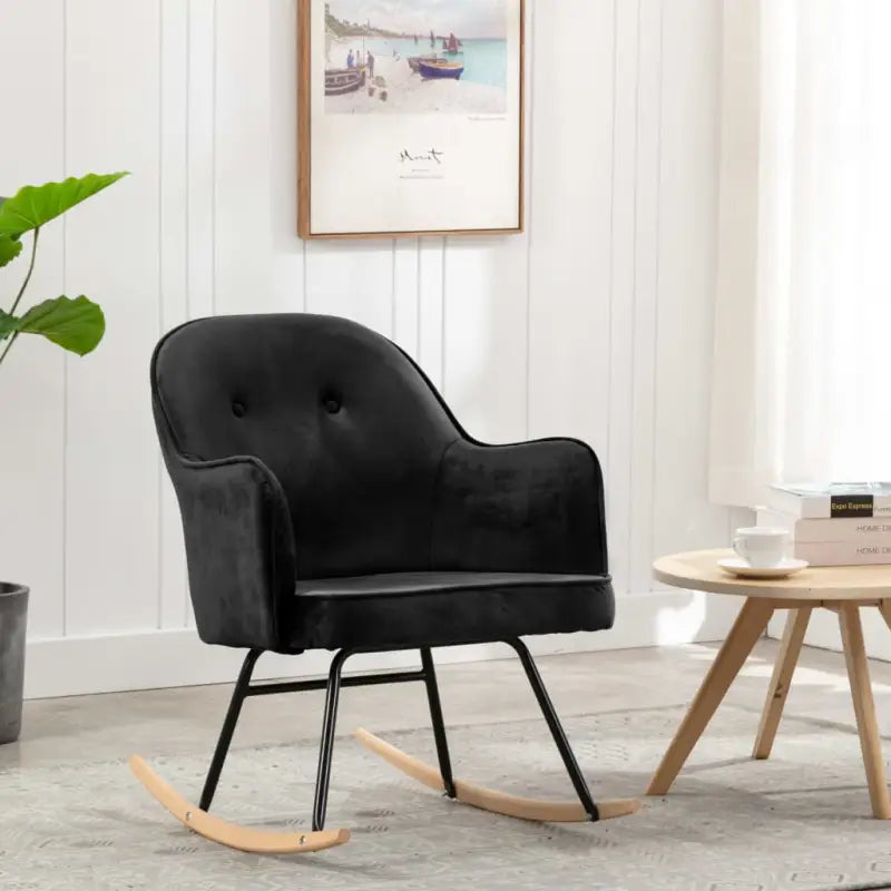Moderne fluwelen schommelstoel met ijzeren frame voor comfort - Zwart / 1 - Schommelstoelen