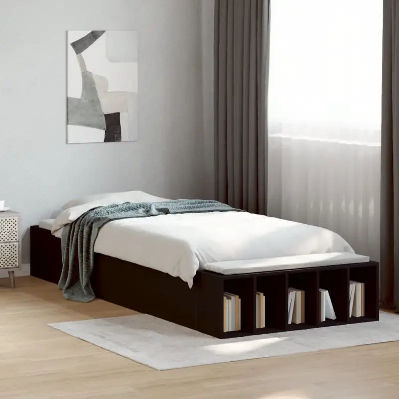 Moderne Grijs Sonoma Bedframe van Bewerkt Hout voor de Slaapkamer - Zwart / 75 x 190 cm - Bedden & bedframes