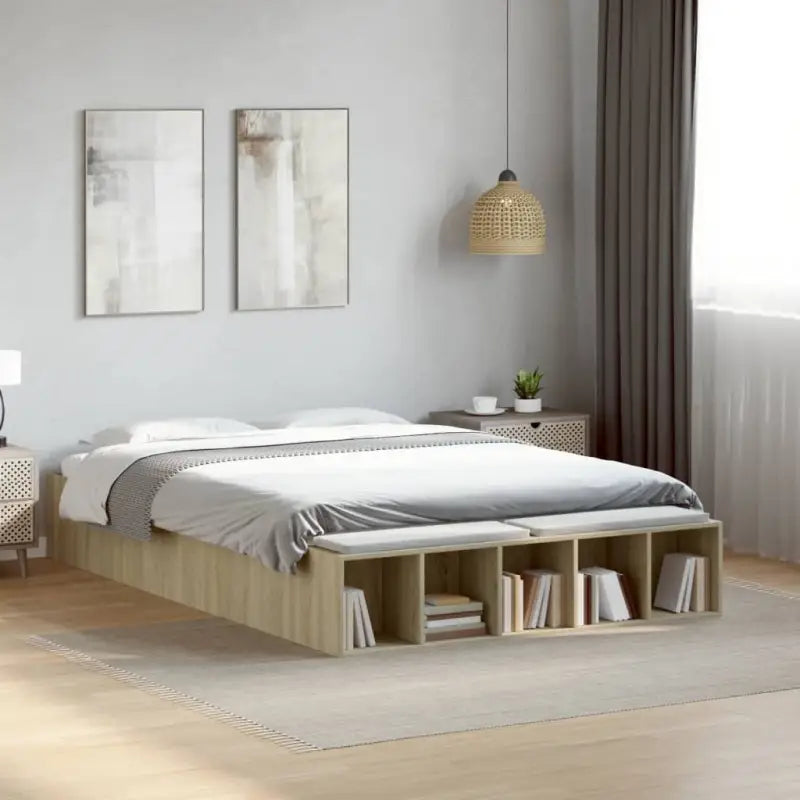 Moderne Grijs Sonoma Bedframe van Bewerkt Hout voor de Slaapkamer - Sonoma eiken / 135 x 190 cm - Bedden & bedframes